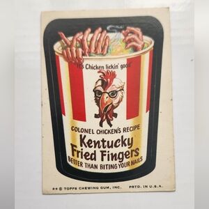 🤢RARE Tan Back Vintage 1973 Wacky Packages - Kentucky Fried Fingers Sticker 🍗✋